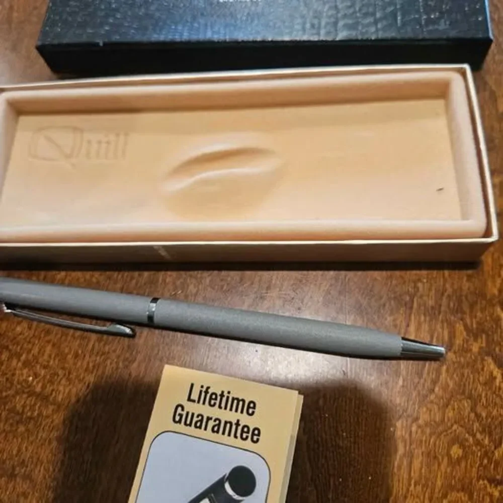 Quill ballpoint pen set with box lifetime guarantee. Needs new ink